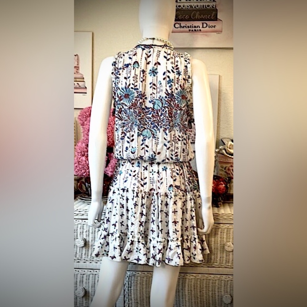 Poupette St. Barth Clara Mini Dress Ruffled Blue Red White Floral print size M